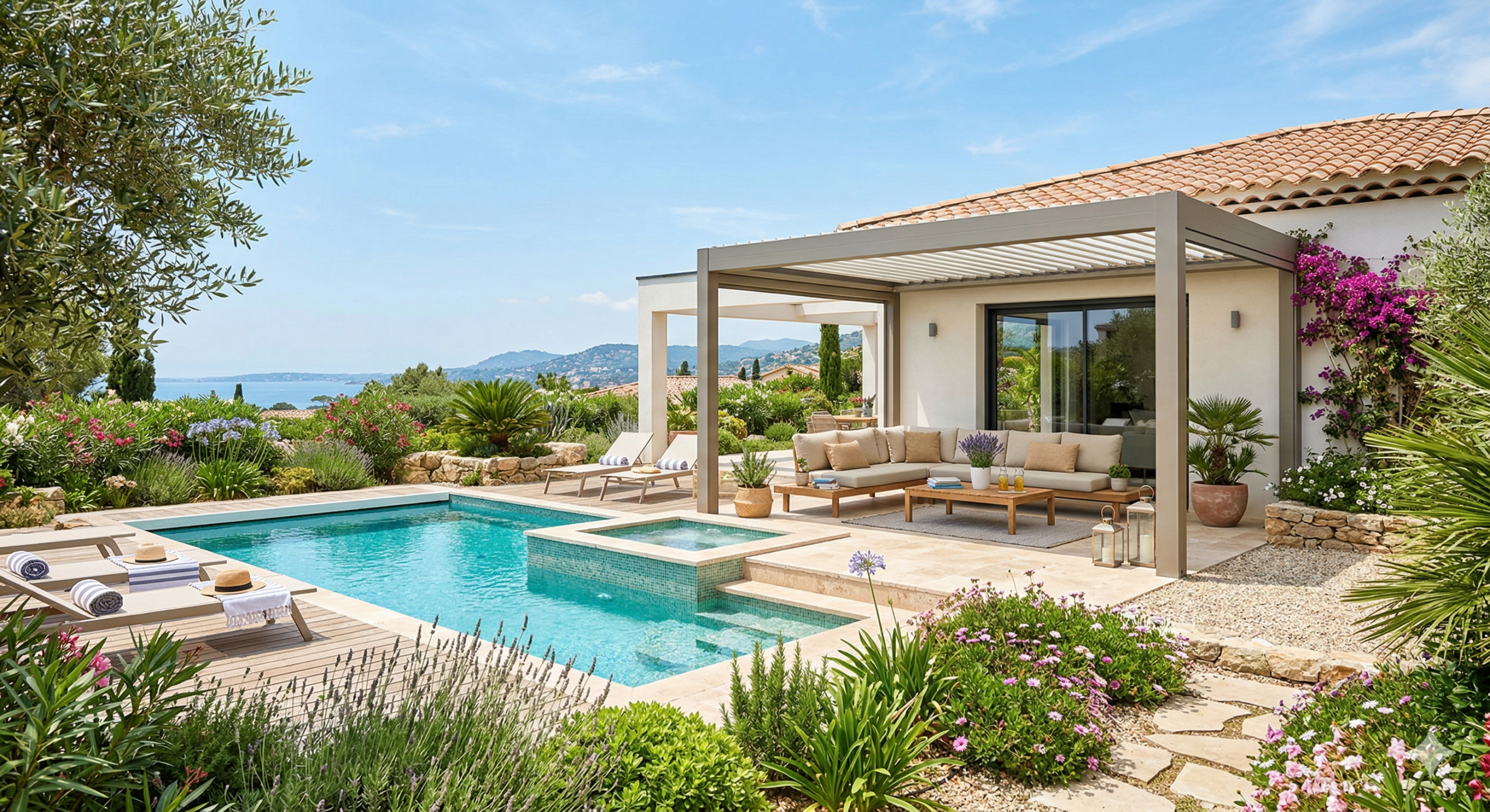 Jardin paysager et piscine